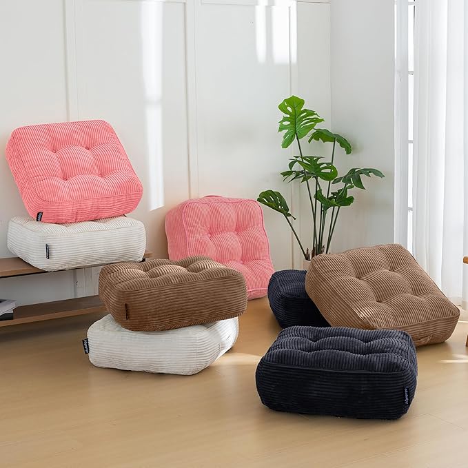 8" Washable Floor Pillow Cushion for Adults, Meditation Cushion Pillow, Large Square Floor Sitting, Removable Tufted Corduroy Cover, for Tatami Living Room or Yoga, 22x22 Inch, Machine Washable - Bloomnest