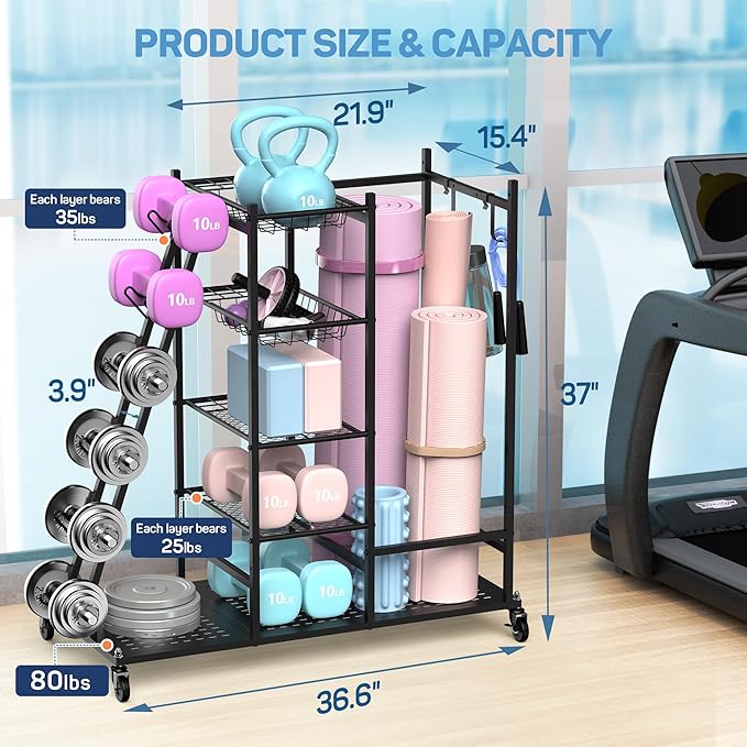 PLKOW Weight Rack for Dumbbells, Home Gym Storage for Dumbbells Yoga Mat Kettlebells, Yoga Mat Storage Rack for Garage, Home Gym - Bloomnest