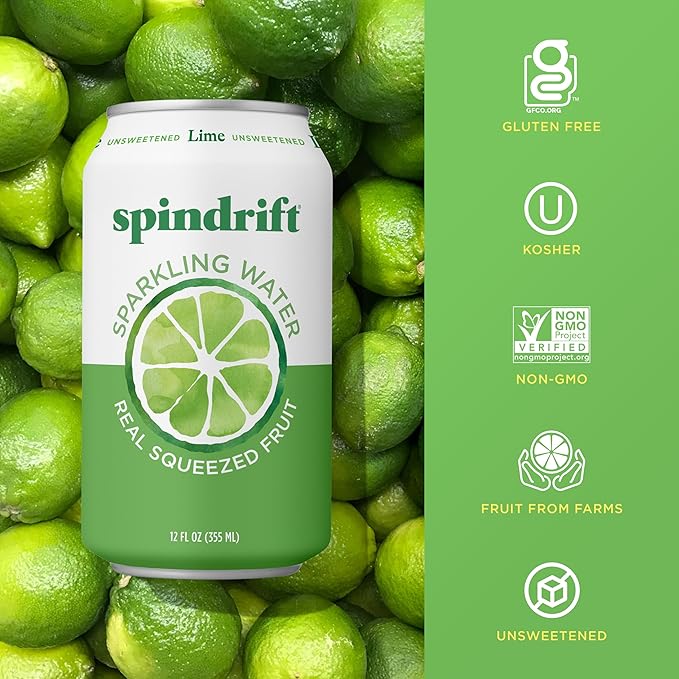 Spindrift Sparkling Water, Lime Flavored, Made with Real Squeezed Fruit, 12 Fl Oz Cans, Pack of 24 (Only 4 Calories per Can) - Bloomnest