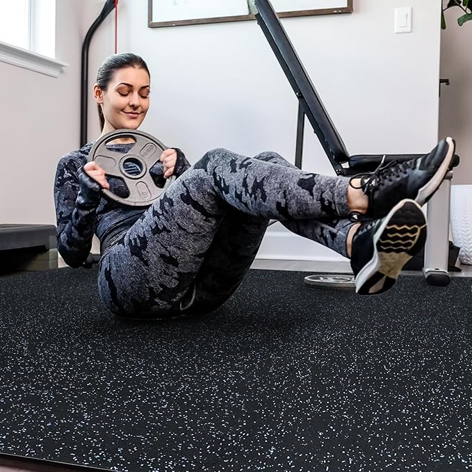 SUPERJARE 0.56'' Thick 24 Pcs 96 Sq Ft Rubber Top Exercise Equipment Mats, High Density EVA Foam Mats with Rubber Top, Interlocking Gym Flooring for Home Gym, Protective Workout Mat, Black/Blue - Bloomnest