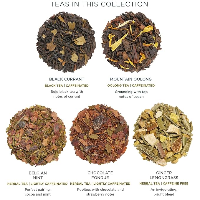 Tea Forte Winter Chalet Premium Presentation Box Gift Set Sampler, 20 Count, 4 of Each Blend Individually Wrapped Handcrafted Pyramid Infuser Bags