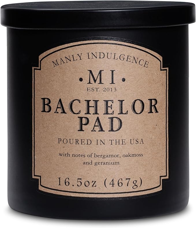 Manly Indulgence Bachelor Pad Scented Candles for Men, 16.5 oz Single Wick, Premium Soy Blend Wax, 60H Burn, Candles for Home Scented – Made in The USA - Bloomnest