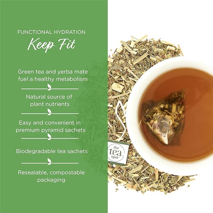 The Tea Spot Organic Keep Fit Green Tea with Yerba Mate and Matcha for Metabolic Support | Blend of Green Tea, Matcha, Yerba Mate, Rooibos, Lemongrass and Lemon Flavor | Caffeine-Free 15 Tea Bags - Bloomnest