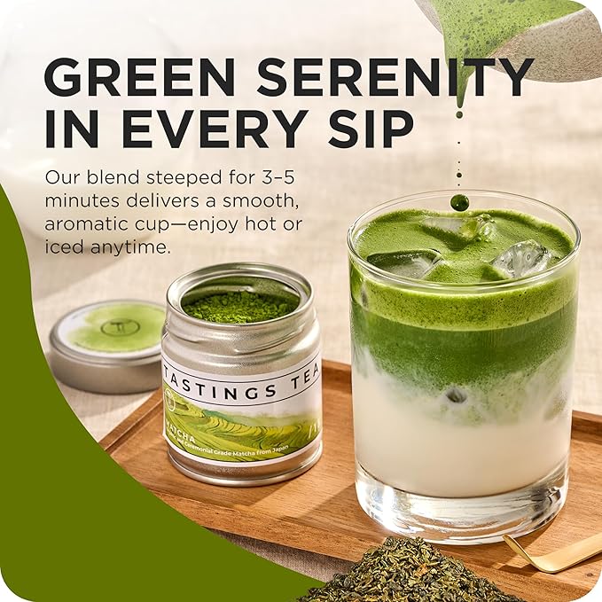 Tastings Tea Ceremonial Grade Matcha Powder | Organic Green Tea from Japan | JONA Organic Certified Japanese Drink in a Foil Bag & Reusable Gift Tin | Natural Caffeine with Antioxidants for Wellness - Bloomnest