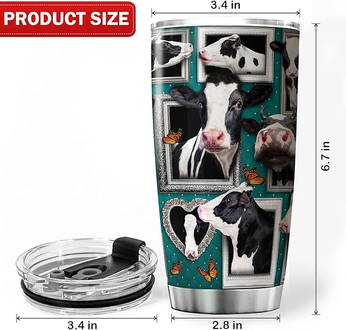 Cow Print Stainless Steel Tumbler With Lid 20 Oz Holstein Friesian Cattle Cute Dairy Cows Insulated Cup Funny Farm Animal Themed Mugs Butterfly Cool Cow Things For Cow Lovers - Bloomnest