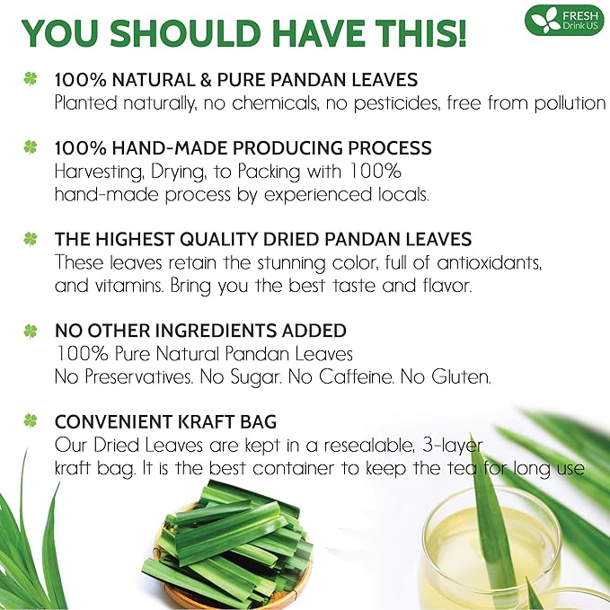 FreshDrinkUS, Premium 2oz Natural Pandan Leaves Dried, 100% Pure Dried Pandan Leaves, Pandan Leaf Tea, No Additives, No Caffeine, Vegan (2 oz Dried Leaves) - Bloomnest