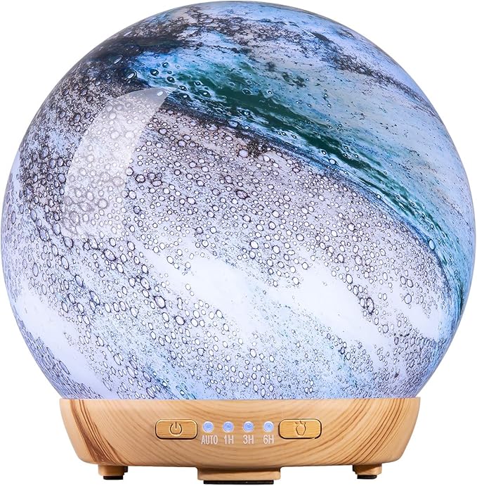 Moon Essential Oil Diffuser, Glass Cool Mist Humidifier with 4 Timer,7 LED Colors and Waterless Auto Shut-Off Settings for Baby Home Office (250ml) COOSA
