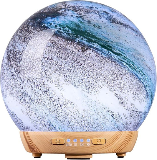 Moon Essential Oil Diffuser, Glass Cool Mist Humidifier with 4 Timer,7 LED Colors and Waterless Auto Shut-Off Settings for Baby Home Office (250ml) COOSA