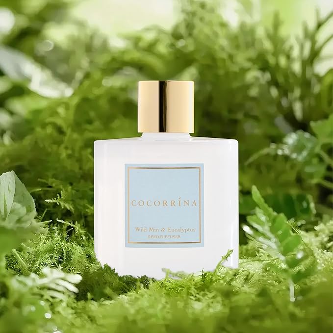 COCORRÍNA Reed Diffuser - Wild Mint & Eucalyptus 6.7 Fl.oz Reed Diffuser Set with Sticks & Preserved Baby's Breath, Reed Diffuser for Home Bathroom Shelf Decor - Bloomnest