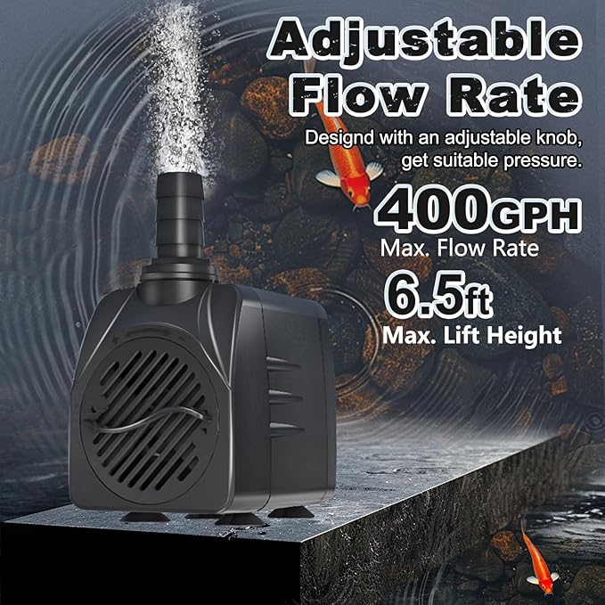 Submersible Pump 400GPH (1500L 25W) Ultra Quiet with Over Heating Protection 6.5ft High Lift for Fountains, Hydroponics, Ponds, Aquariums & More…… - Bloomnest