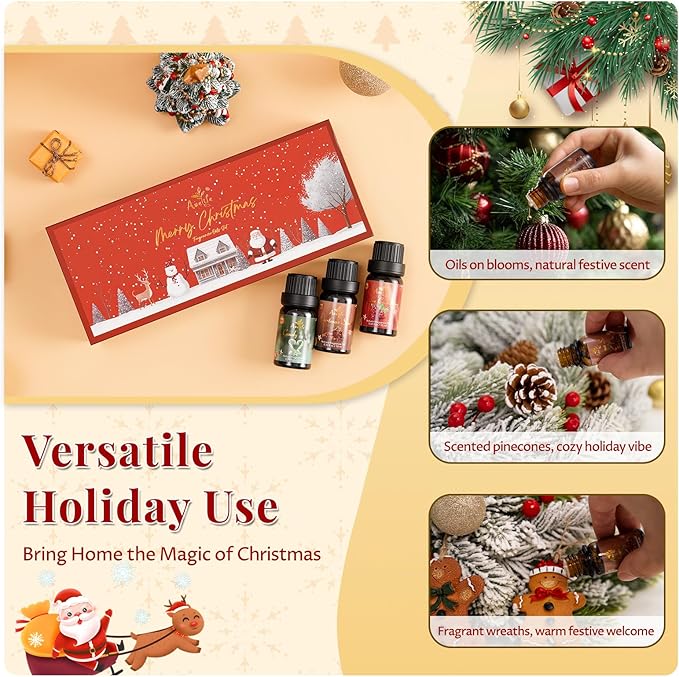 Christmas Essential Oil Set, Essential Oils for Diffusers for Home, Fragrance Oil Gift Set | Gingerbread, Candy, Christmas Tree, Spice, Cranberry, Apple Cider | Aromatherapy, Candle & Soap Making - Bloomnest