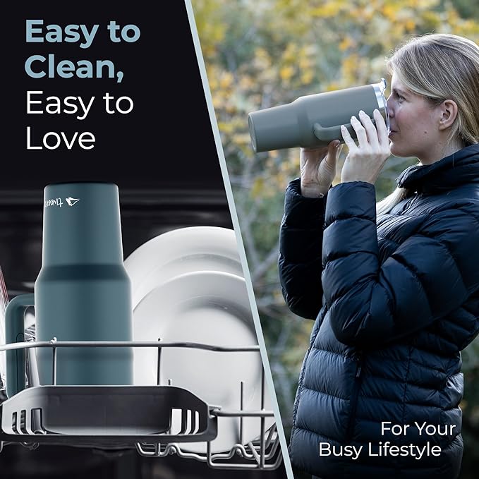 40 oz Tumbler With Handle and Straw Made of Stainless Steel - Double Wall Vacuum Insulated Tumbler With Lid - Sweat Proof Easy Grip, BPA-Free, Dishwasher Safe Tumbler (Charcoal) - Bloomnest