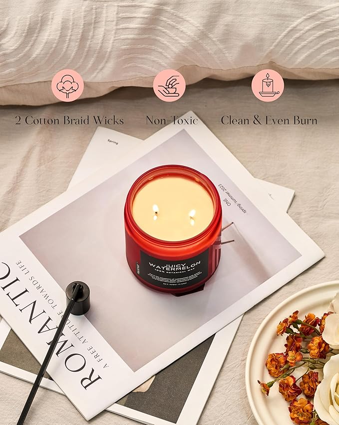 M&SENSE Juicy Watermelon Scented Candle - 11.6oz Clean Non Toxic Natural Soy Wax 70-Hour Burn Long Lasting Candle, 2-Wick Fruit Scent for Home Decor & Housewarming Gifts - Fragrance for Women & Men - Bloomnest