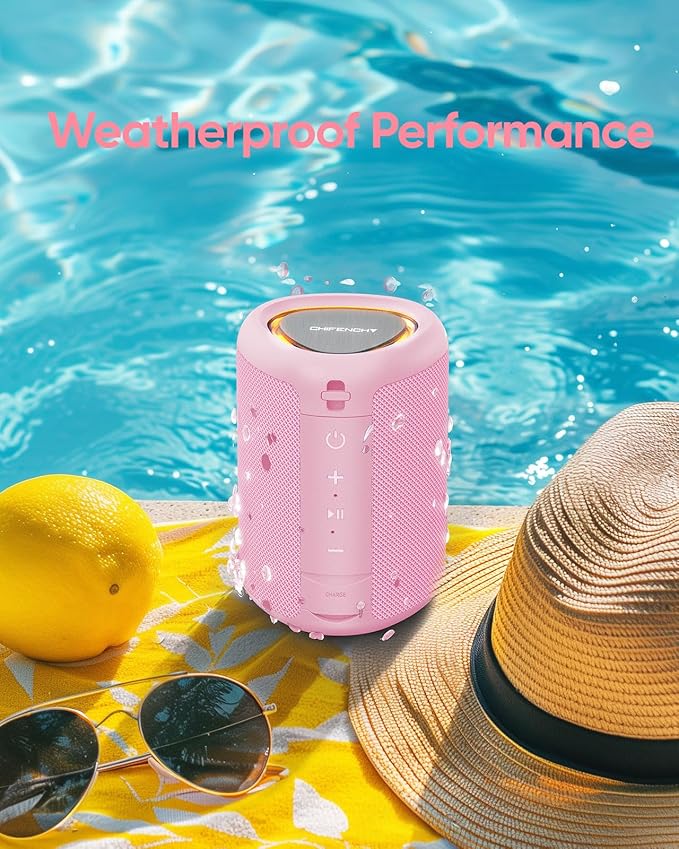 Portable Bluetooth Speaker with Lights, Stocking Stuffers, Powerful Crystal Clear Sound, IPX5 Waterproof, All Day Playtime, BT 5.3, TWS Paring, Small Wireless Speaker for Outdoor, White Elephant Gifts - Bloomnest