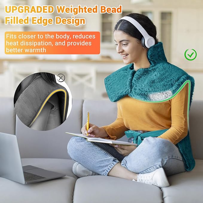Massaging Heating Pad for Neck and Shoulders and Back, 24" x 35" Large Electric Heating Pad for Back Pain Relief with 3 Heat Levels, 4 Massage Settings, 2H Auto Shut-Off, 4 Massage Motors, Green - Bloomnest
