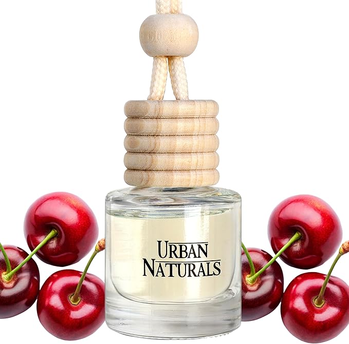 Urban Naturals Car Air Freshener Diffuser 1 Pack - Cherry Luxe Scent, 45+ Days Long Lasting Fragrance, Made in USA, Glass & Wood, Hanging Design + Vent Cip, Easy to Use - Bloomnest