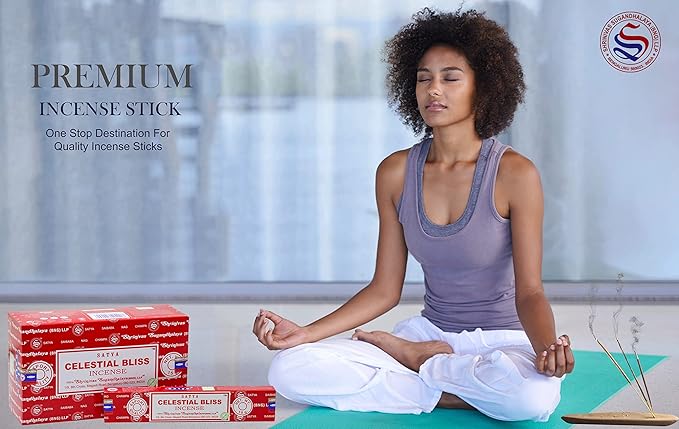 EARTH Satya Celestial Bliss Incense Sticks 15 GMS (Pack of 12) (Green Certified) Indian Perfumed Hand Rolled Agarbatti Perfect for Worship,Relaxation, Medication. Earth