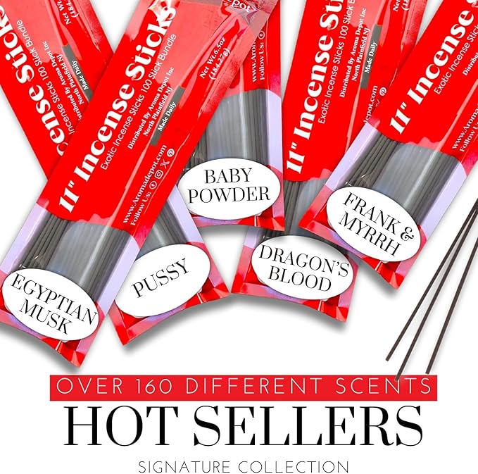 Aroma Depot Backyard 11'' Incense Sticks - Variety Set 500 Pack - 11 inch - 5 Bundles 100 Sticks Per Scent. Set Features Citronella, Lemongrass, Peppermint, Pine, and Sage AromaDepotInc