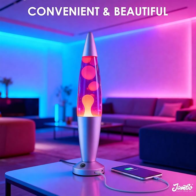 JAMBO 16" Beautiful Liquid Motion Lamp with USB -Purple with Yellow/Orange Wax for Adults, Teens and Kids, Magma Lamp, Home Decor Living Room Office Bedroom, Relaxing Night Light Nightlight - Bloomnest