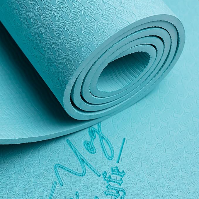 Yoga Mat – Laser-Engraved Affirmation, Non-Slip Eco TPE, 72" x 24" x 6mm, Lightweight Blue Mat for Mindful Movement and Recovery - Bloomnest