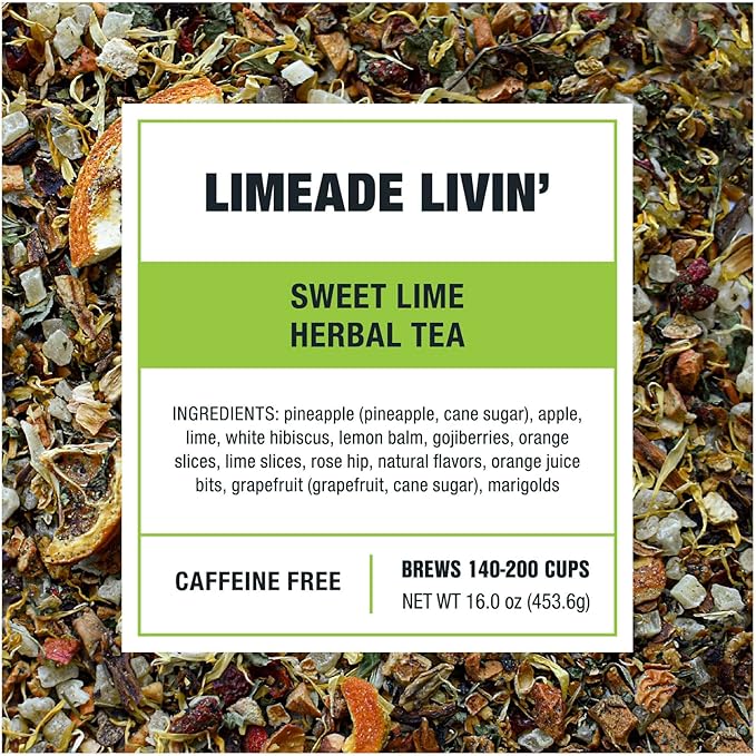 Tiesta Tea - Limeade Livin, Loose Leaf, Sweet Lime Herbal Tea, Premium Non-Caffeinated Blend, Make Hot or Iced, Brews Up to 200 Cups, 16 oz Resealable Bulk Pouch - Bloomnest