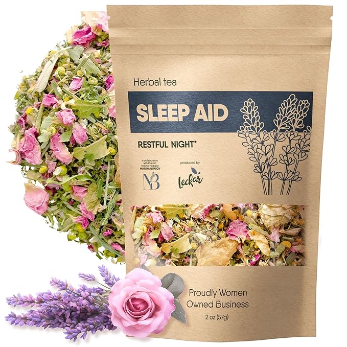 Sleep Aid Herbal Tea – Organic Calming Blend with Lemon Balm, Lavender, Linden, Chamomile, California Poppy, Passionflower, and Verbena – Supports Deep Sleep, Stress Relief and Relaxation - Bloomnest