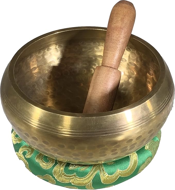 5 Gold Tibetan Meditation Yoga Singing Bowl Set (Large) ~Live Fully Now ~ Tuned to B ~ Hand Hammered Antique healing bowl design ~Wood Striker ~ Himalayan bowl for Meditation, hand yoga, and Chakra - Bloomnest