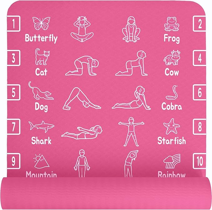 Plyopic Kids Yoga Mat - Non-Slip Lightweight TPE Exercise Mat - Ideal for Boys & Girls (Ages 3-12), Toddlers & Children in Kindergarten, Preschool, School. PVC Free. 6mm Thick. Carry Strap - Bloomnest