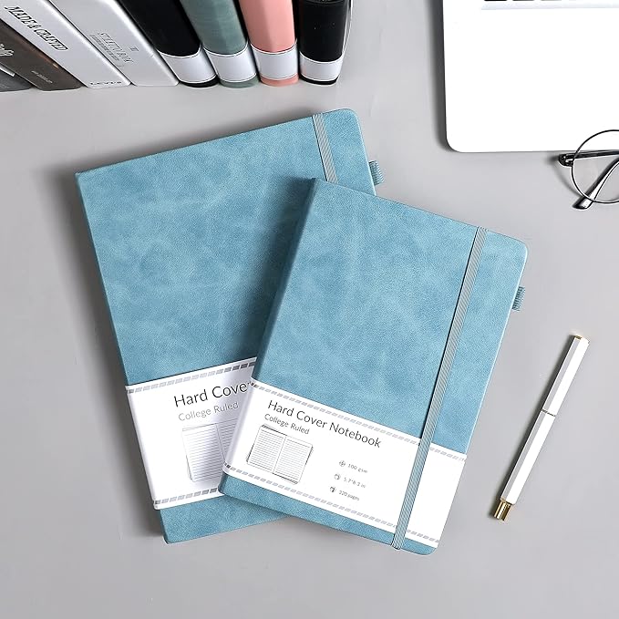 CAGIE Lined Journal Notebook, 320 Pages College Ruled Notebook, 100 Gsm Paper Thick Journal, B5 Hardcover Leather Journals for Writing Women Men, 7.6x10 In, Blue - Bloomnest