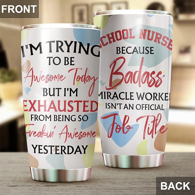 School Nurse Tumbler Stainless Steel 20oz, Funny School Nurse Appreciation Gifts Bulk For Birthday Christmas, School Nurses Day Gifts For Women Men, School Nurse Coffee Cup - Bloomnest