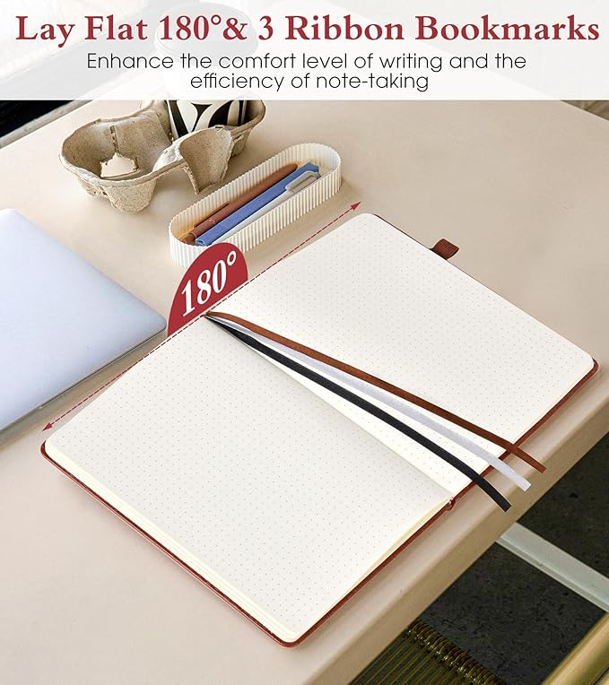 Dotted Journal Notebook for Women Men, 160 Pages Dot Grid Journals for Writing, A5 Hardcover Vintage Leather Bullet Journaling Notebooks for School, Work, Travel, Note Taking 5.8"x8.5"(Brown) - Bloomnest