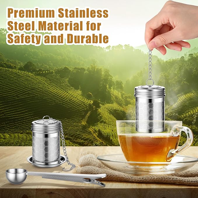 Umigy 4 Pcs Tea Infuser Strainers for Loose Tea with Scoop, Extra Fine Mesh Steeper 304 Stainless Steel Diffuser Leaf Holder with Extended Chain Hook for Brew, Spices, Seasoning - Bloomnest