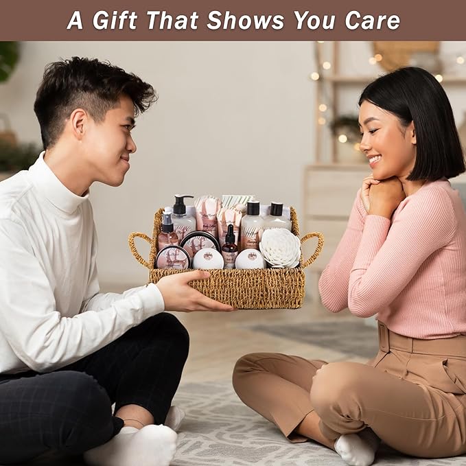 Bath Spa Gift Sets - Luxury Basket With Coconut & Vanilla - Spa Kit Includes Wash, Bubble Bath, Lotion, Bath Salts, Body Scrub, Shower Puff, Bathbombs, Soap and Towel - Bloomnest