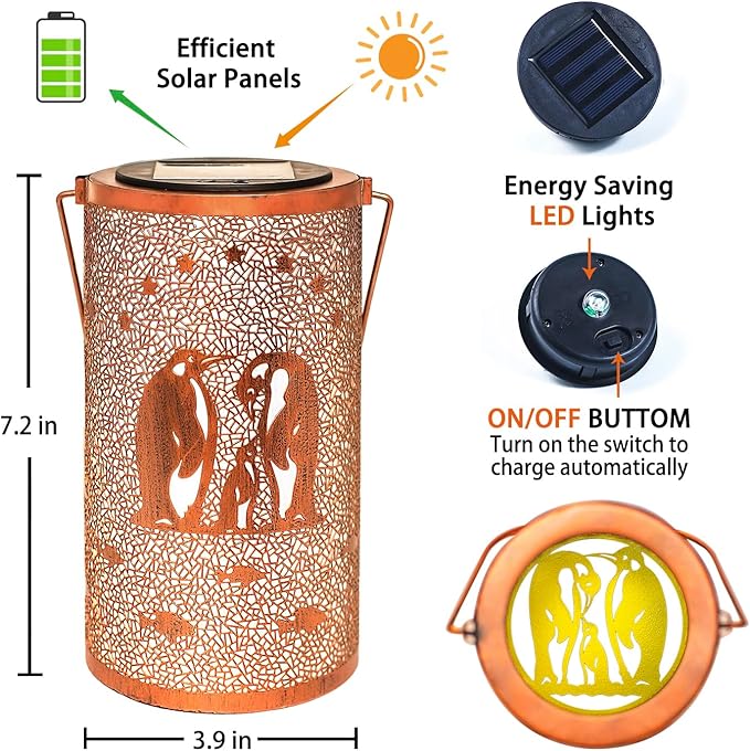 Penguin Solar Lanterns Outdoor Waterproof Hanging Solar Lights Penguin Gifts for Women Men Metal Decorative LED Penguin Lanterns for Garden Decor,Yard,Patio,Lawn,Tabletop,Pathway,Landscape - Bloomnest