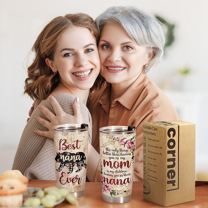 Macorner Mothers Day Gift for Nana & Mom From Daughter, Son for Grandma - Stainless Steel Bear Tumbler 20oz for Women - Bloomnest