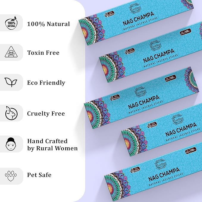 Raajsee Nag Champa Incense Sticks (180 gm), 100% Pure Organic Natural Hand Rolled Free from Chemicals - Nag Champa Incense is Perfect for Aromatherapy, Cleansing, Meditation (Pack of 12) - Bloomnest