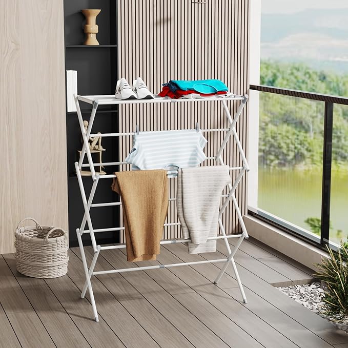 Drying Rack for Laundry, Foldable Clothes Drying Rack, Small Collapsible Dry Rack for Clothes, Use for Indoor & Outdoor Drying Clothes, 40"x29"x14.5"(White) - Bloomnest