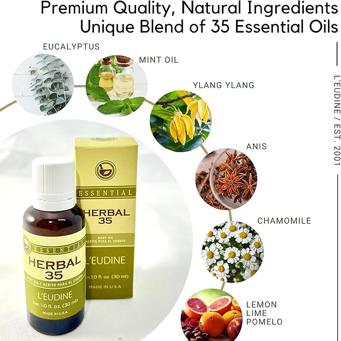 L’EUDINE Herbal 35 Essential Oil – Pack of 3 – 1fl oz Aromatherapy Oils – Eucalyptus and Mint Oil – Promotes Optimal Blood Circulation – Soothing and Calming Effect - Bloomnest