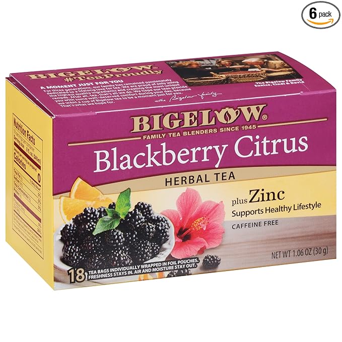 Bigelow Tea Blackberry Citrus Plus Zinc Herbal Tea, Caffeine Free Tea with Blackberry, 18 Count Box (Pack of 6), 108 Total Tea Bags - Bloomnest