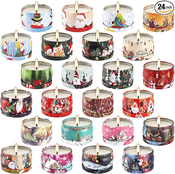 24 Pack Christmas Scented Candles Set for Home, Relaxing Stress Relief, Aromatherapy - Natural Soy Wax and Fragrance - Gifts for Women, Mom, Best Friend, Wife, Birthday - Bloomnest