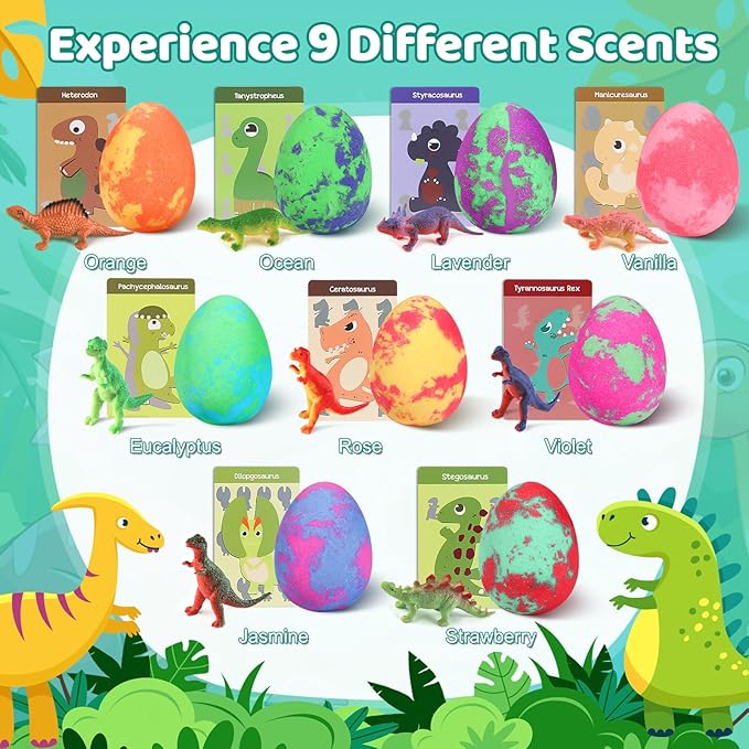 Bath Bombs for Kids with Surprise Toys Inside - 9 Pack Dinosaur Bath Bombs Gift Set, Dinosaur Toys for Kids 3 4 5 6 7 8 9 Years, Stocking Stuffers for Kids, Christmas Gifts Bubble Bath Fizzes - Bloomnest