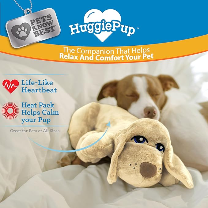 HuggiePup by Pets | Comfort Companion with Heartbeat Sleep Aide for Dogs & Puppies, Heating for Calming Relief Day or Night, Crate & Behavioral Training Essential Breeds | Golden - Bloomnest