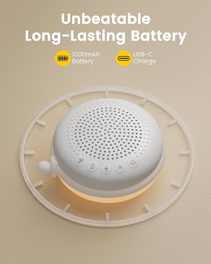 Glocusent 3-In-1 Portable Sound Machine for Baby, White Noise for Sleeping, Night Light & Phone Connected Speaker 34 Sounds Timing Function 1000mAh Large Battery Designed for Travel Deep Restful Sleep - Bloomnest