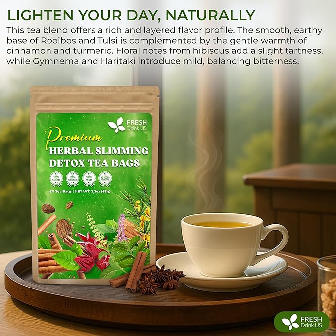 FreshDrinkUS, 30 Tea Bags Herbal Tea – Caffeine-Free Herbal Tea with Rooibos, Turmeric & Hibiscus – Loose Leaf Blend for Daily Rituals and Clean Living – Vegan, No Additives - Bloomnest