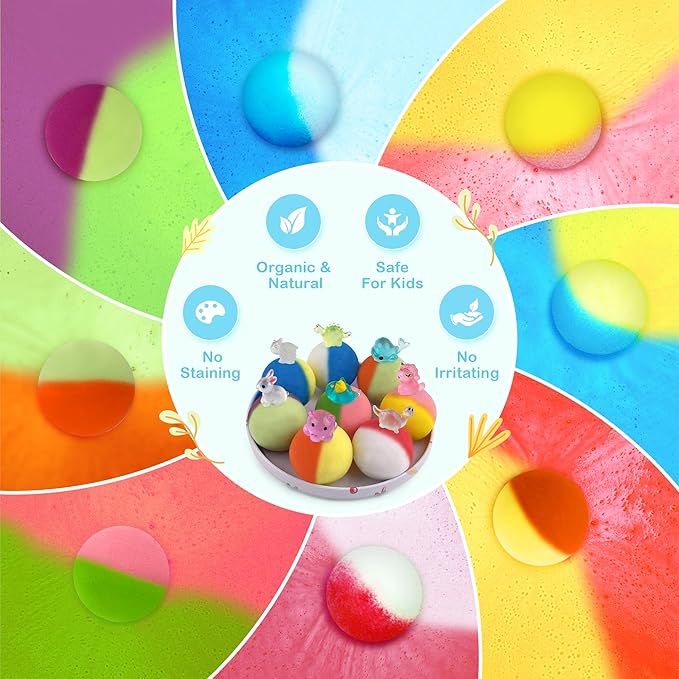 8PCS Kids' Bath Bomb Surprises, Charming Metal Gift Box, This Toy Bath Bombs Set Features Natural Organic Fizzy Bubble Bath Bombs, Ideal as Christmas Stocking Fillers for Girls, Boys, and Toddlers. - Bloomnest