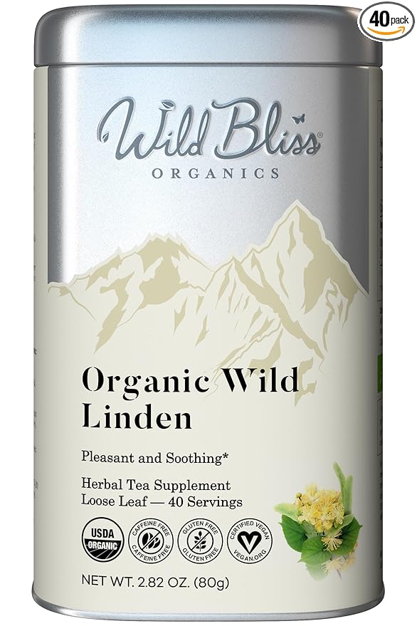 Wild Bliss Organic Linden Flower Tea - Caffeine Free Loose Leaf Calming Herbal Tea - 1.76 Ounces - 40 Servings - Bloomnest
