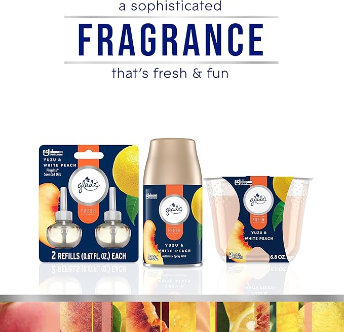 Glade 3-Wick Scented Candle Jar, Yuzu & White Peach, Air Freshener Infused with Essential Oils, 6.8 Oz, 3 Count - Bloomnest