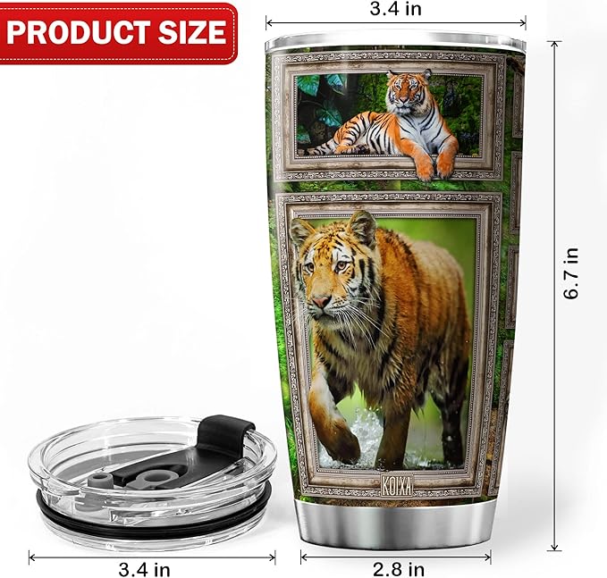 Tiger Print Tumbler Wildlife Animal Themed Gifts For Adults Stainless Steel Cup With Lid 20oz Cool Tigers Animals Insulated Travel Mug Tiger Stuff For Men Birthday Present - Bloomnest