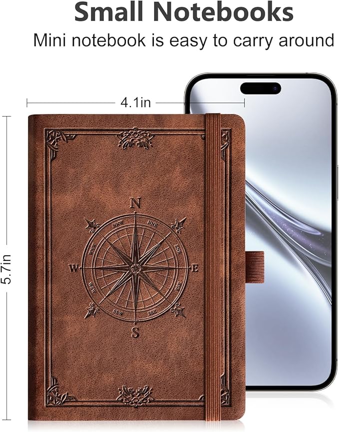 AHGXG Small Lined Pocket Journal Notebook for Men - 256 Numbered Pages College Ruled B6 Mini Journal, Vintage Soft Leather Hardcover, 80gsm Paper, for Women Work Office School, 4.1'' X 5.7''- Brown - Bloomnest