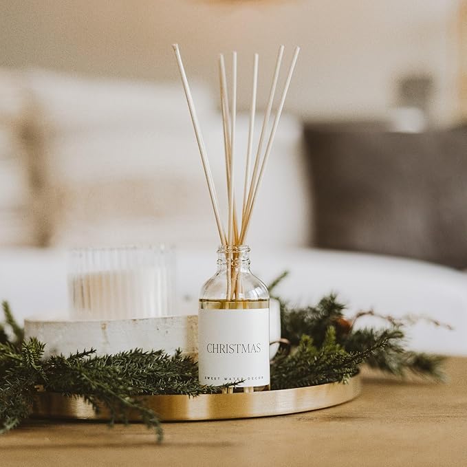 Sweet Water Decor Christmas Reed Diffuser Set - Fresh Cut Trees, Orange, and Cloves Holiday Reed Diffuser for Home with Long Lasting Fragrance - Non-Toxic Oil Reed Diffuser Made in The USA